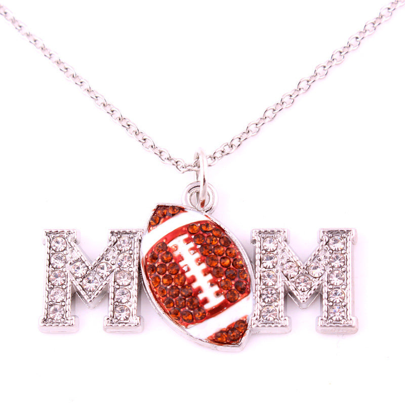 Wholesale Mother's Day Rugby Letter Crystal Necklace